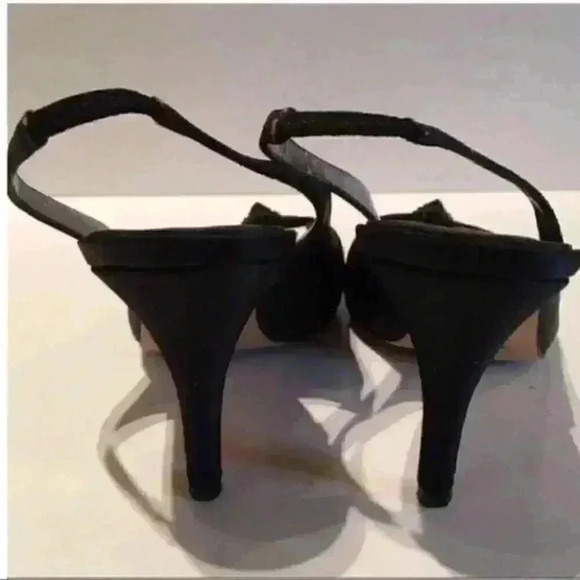 Nina Heels Sz 8 38 Black satin Sequins Peep Toe - Picture 3 of 7